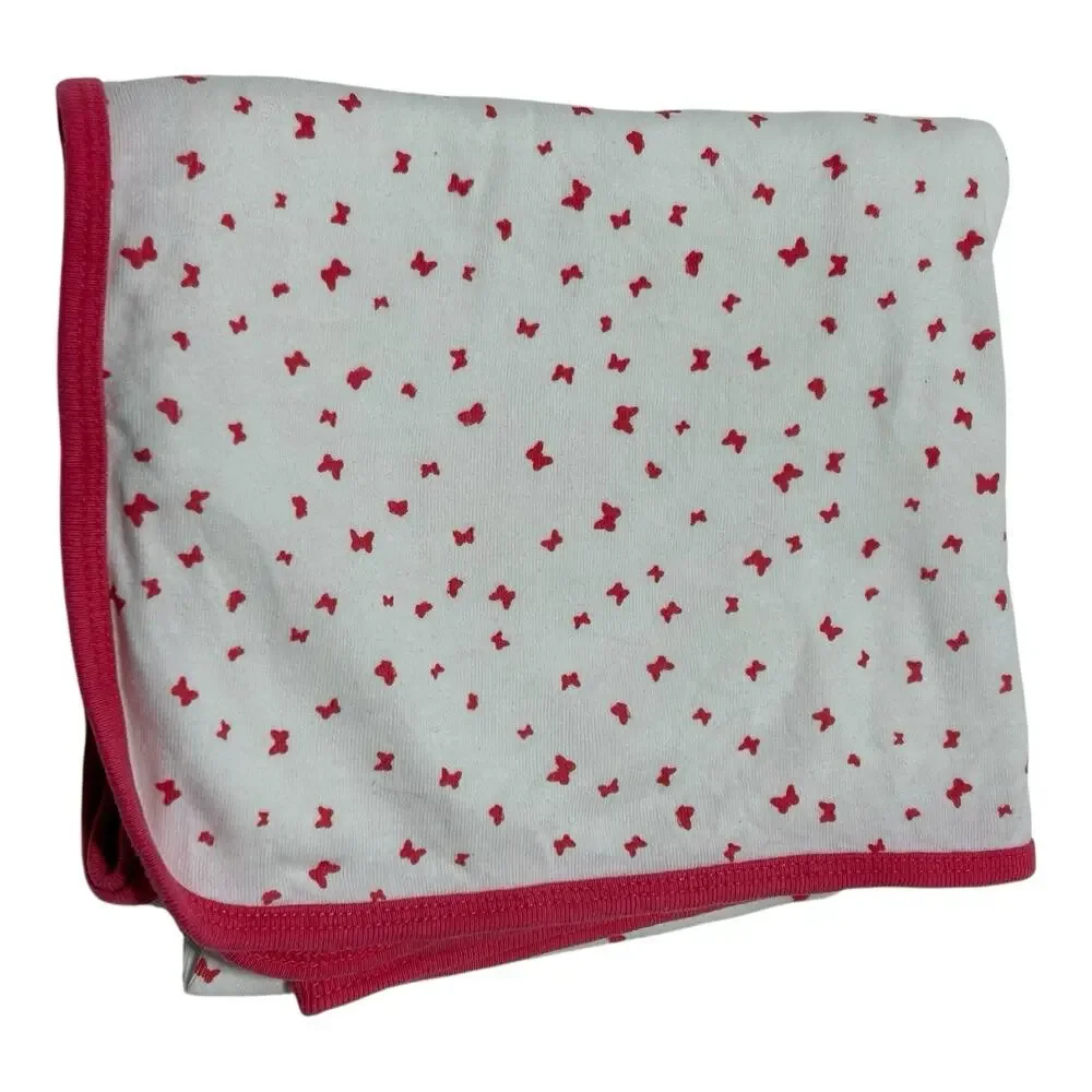 Carters Pink White Butterfly Jersey Baby Blanket Receiving Swaddle Cotton